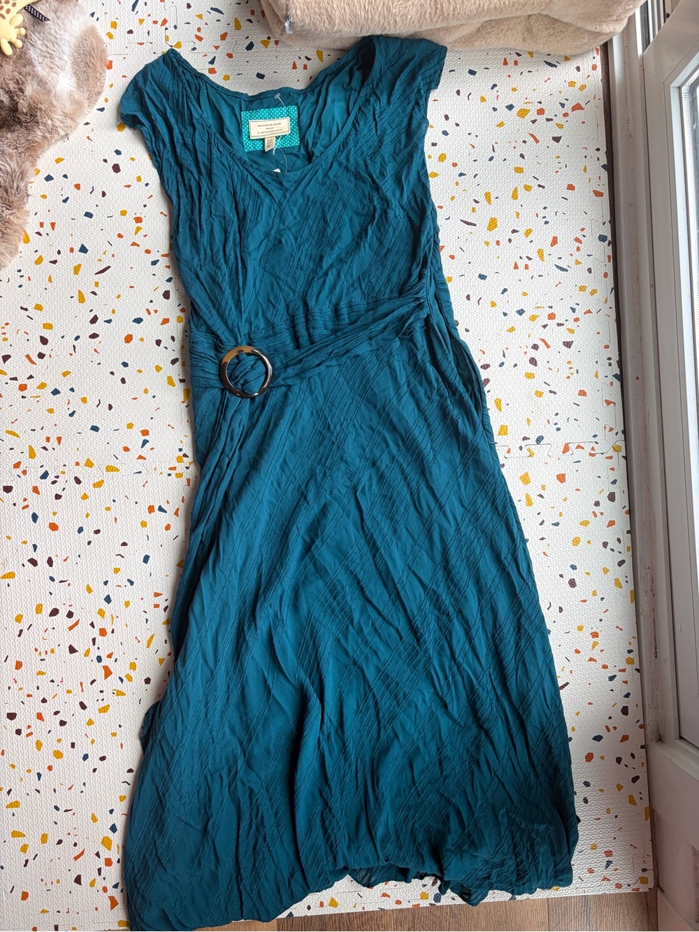 Anthropologie NWT Teal V-Neck Belted Midi Dress